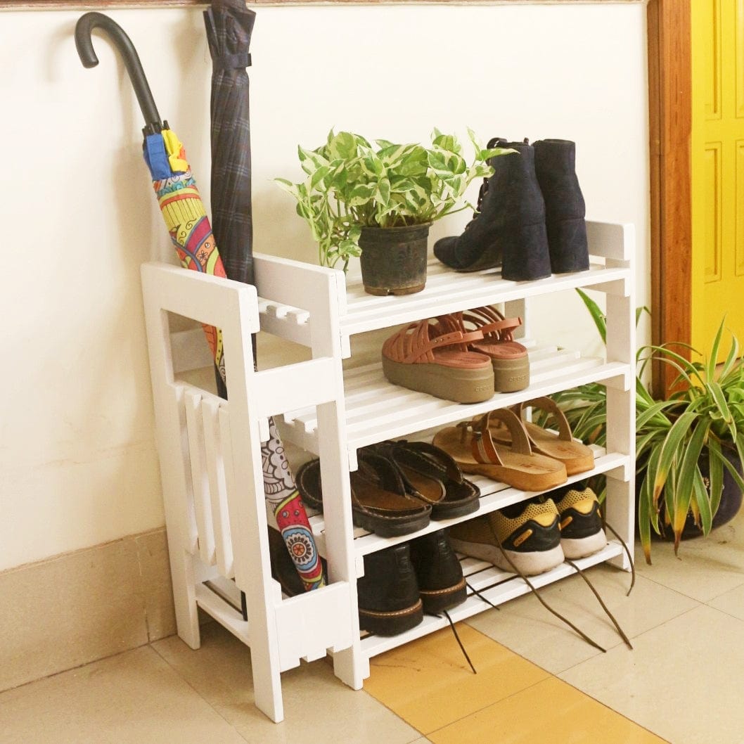 Barish Shoe Rack with Umbrella Stand White BH0142WE Best Home Decor Handcrafted