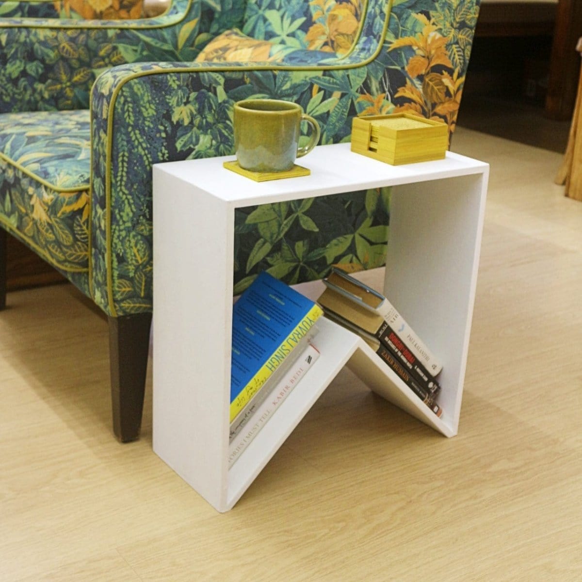 Barish Side Table for Book Lovers White BH0137WE Best Home Decor Handcrafted